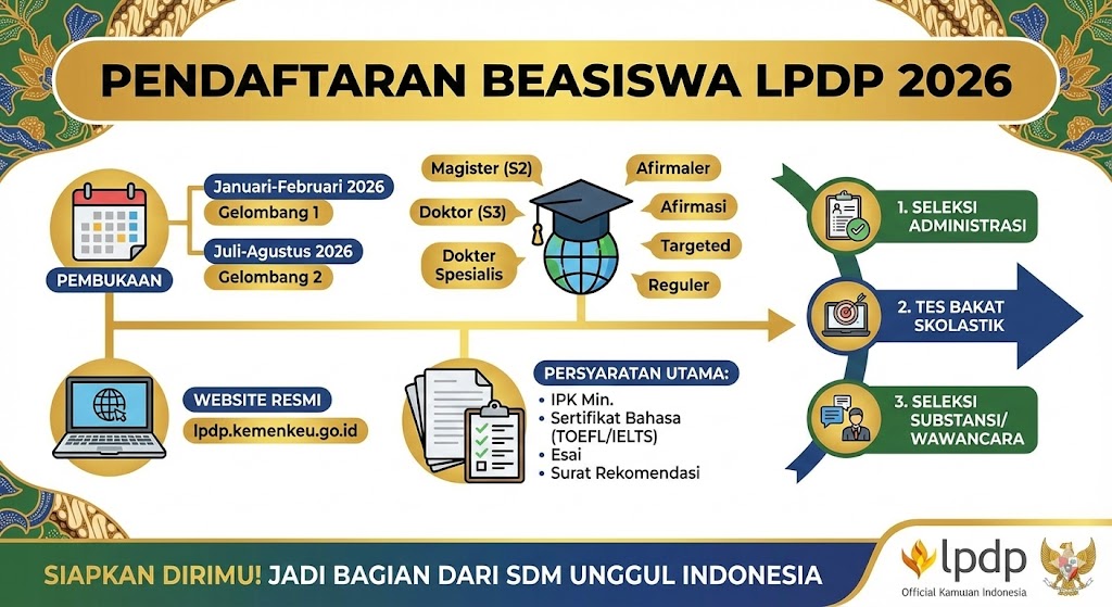Pendaftaran Beasiswa LPDP 2026, Jadwal Resmi, Cek Syarat Terbaru 2026 dan Tips yang Perlu Disiapkan